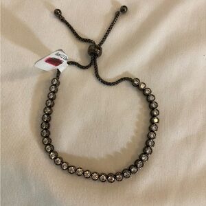 Bezel CZ Cubic Zirconia Gun Metal Adjustable New Bolo Style Bracelet